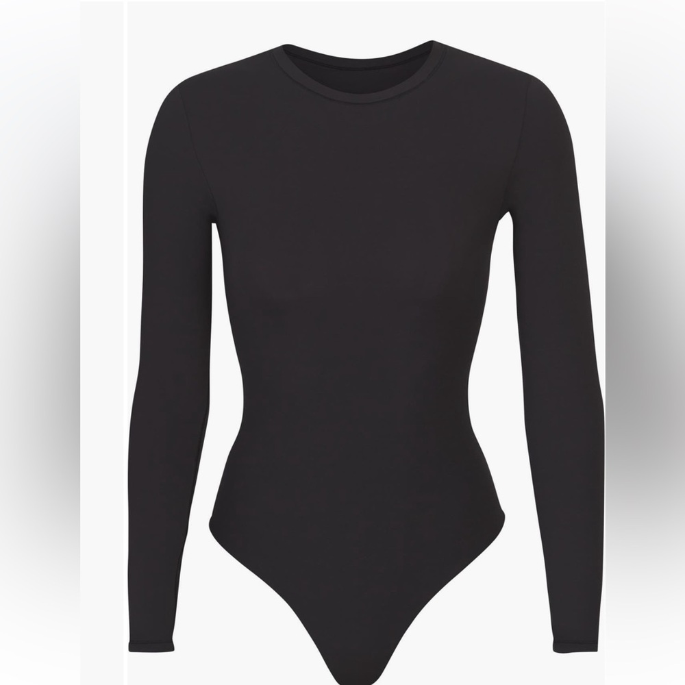 Skims Fits Everybody Long Sleeve Crew Neck Bodysuit Small Onyx
